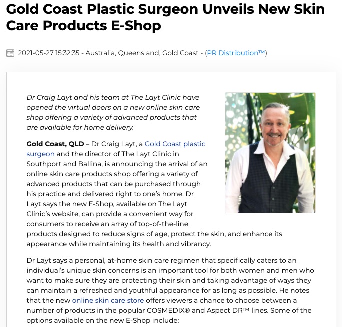 Gold Coast Plastic Surgeon Introduces Online Skin Care Shop